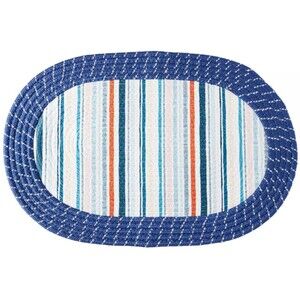 Oval Braided Kitchen Accent Rug (18"x27") MULTICOLOR STRIPES, w/blue borders,APM